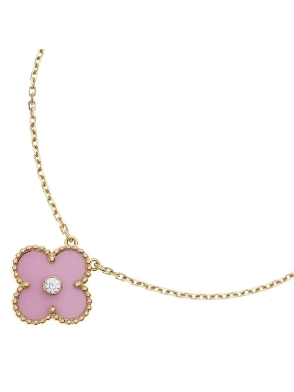 Van Cleef & Arpels Vintage Alhambra Pin Creasing Bull 18k Pink Gold Necklace